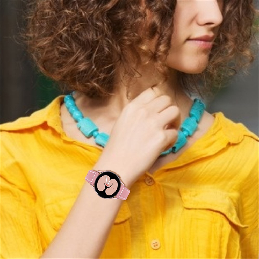 For Garmin Vivomove 3/Garminmove 3 20mm Universal Watch Strap Cowhide Leather Wrist Band Replacement Watchband - Pink-5