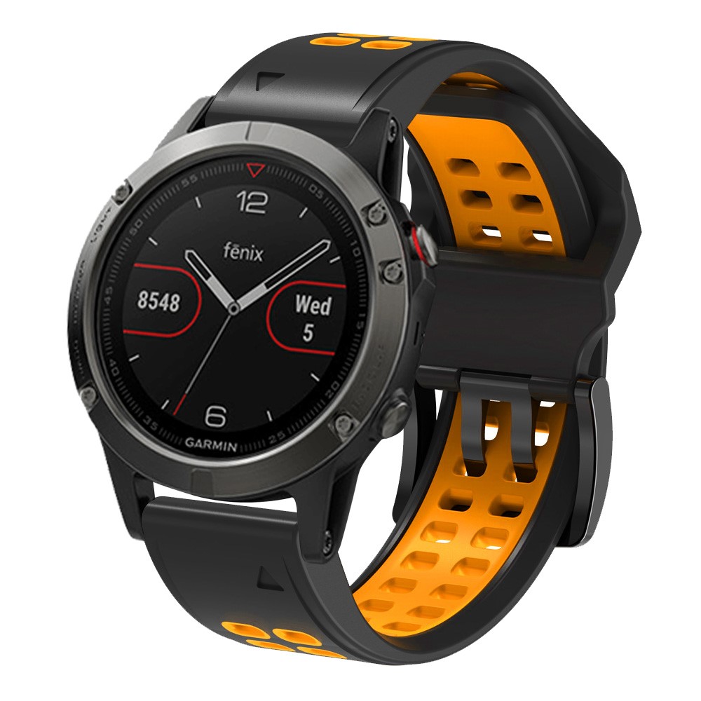 Per Garmin Fenix ​​7x Dual-Color Due File A Due File Fori In Silicone A Sguardo A Sgancio Rapido Cinturino Da Polso Da 26mm - Black / Orange.-2