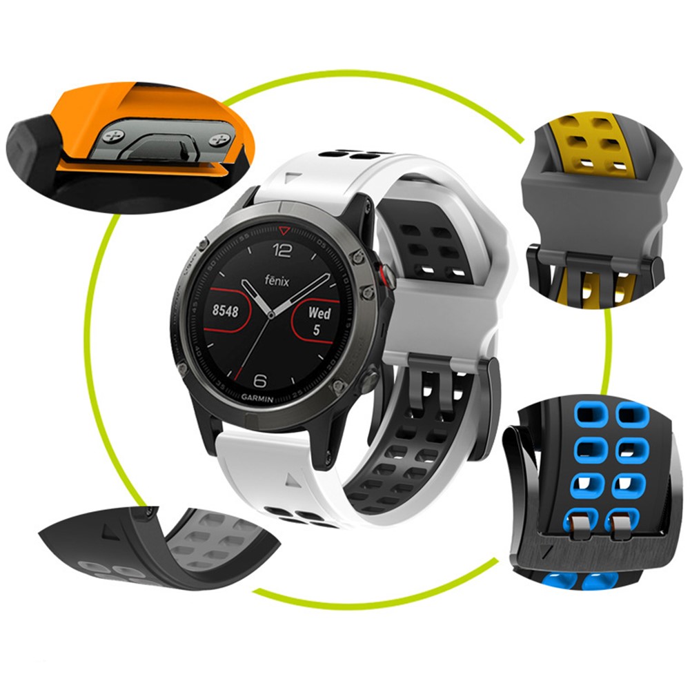 For Garmin Fenix 7/Epix Two Rows Holes Dual-color Quick Release Silicone Watch Band Wrist Strap 22mm - Orange/Black-6