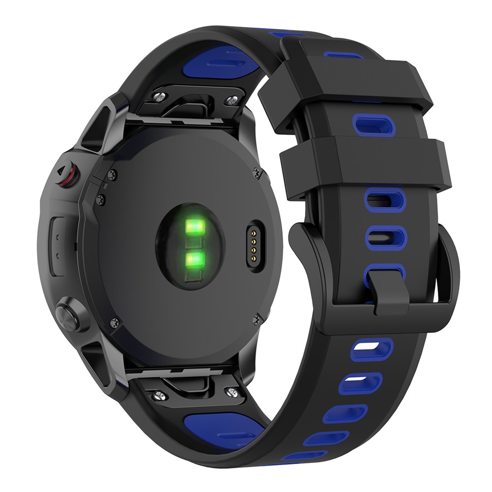 For Garmin Fenix 7X Dual-color Stylish Quick Release Silicone Watch Band Wrist Strap 26mm - Black/Blue-1