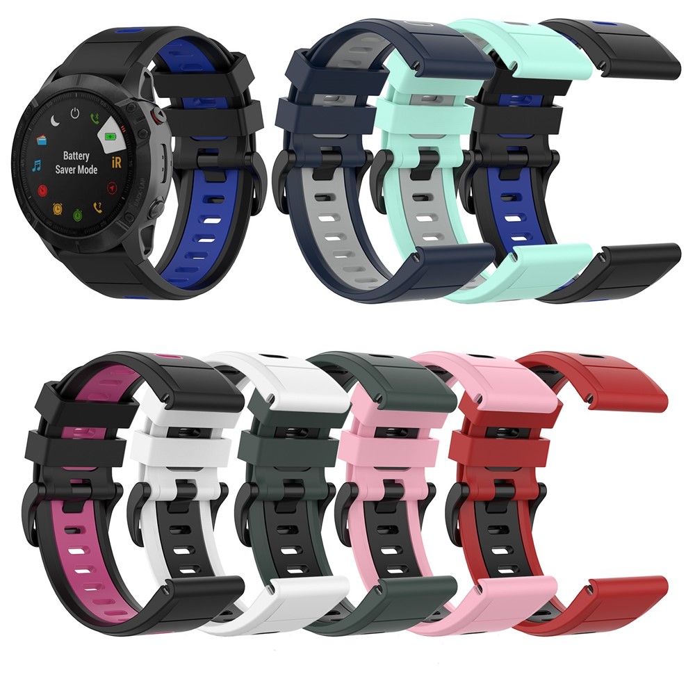 For Garmin Fenix 7X Dual-color Stylish Quick Release Silicone Watch Band Wrist Strap 26mm - Black/Blue-12