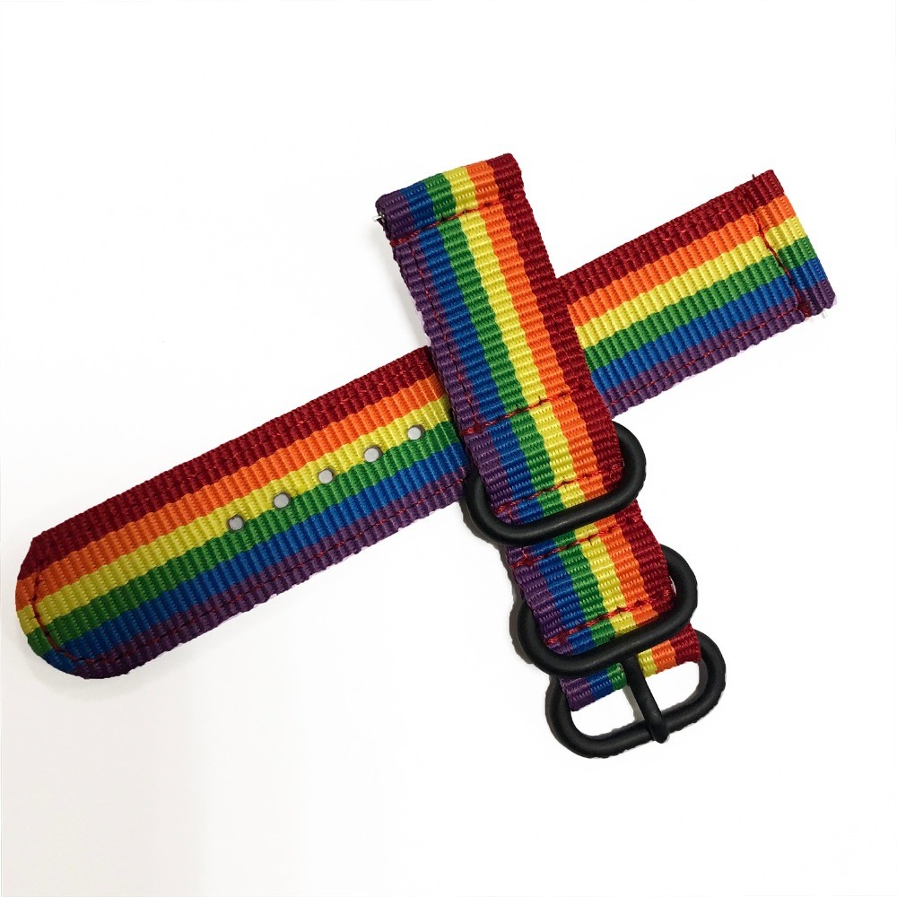 For Garmin Venue 2S / Vivoactive 4S 18mm Nylon Watch Strap Three Heavy Buckles Watch Band Replacement - Rainbow-3