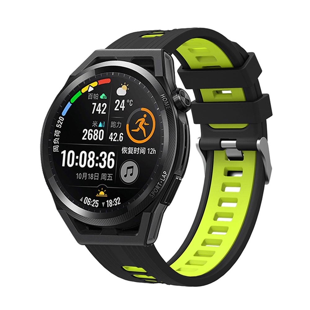 For Huawei Watch GT 3 (46mm) Dual Color 22mm Silicone Watch Strap  Replacement Wrist Band - Black/Grass Green-TVC-Mall.com