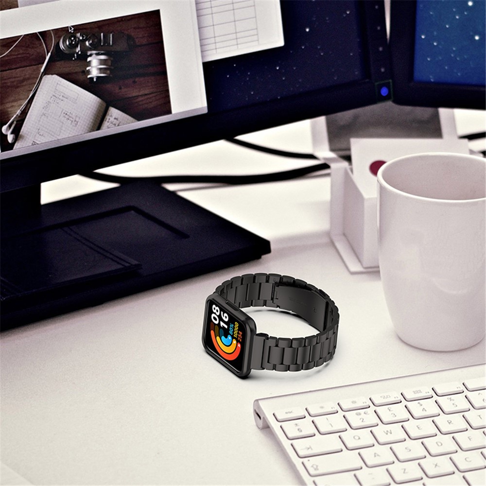 For Xiaomi Redmi Watch 2 Lite Three Beads Stainless Steel Replacement Wrist Strap with Watch Case - Black-10