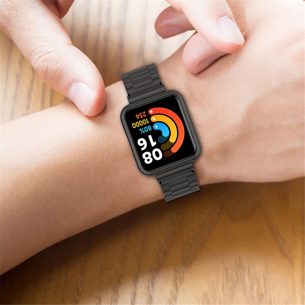 For Xiaomi Redmi Watch 2 Lite Three Beads Stainless Steel Replacement Wrist Strap with Watch Case - Black-6