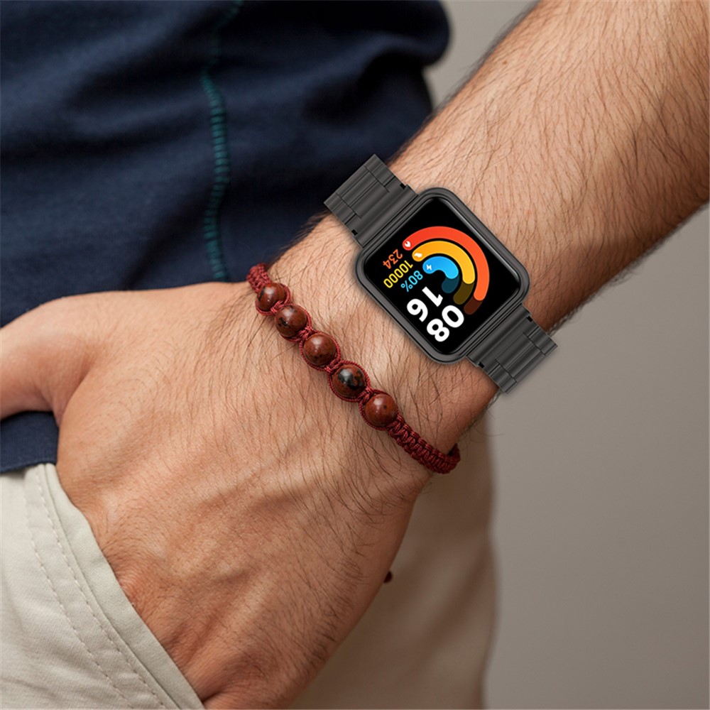 For Xiaomi Redmi Watch 2 Lite Three Beads Stainless Steel Replacement Wrist Strap with Watch Case - Black-8