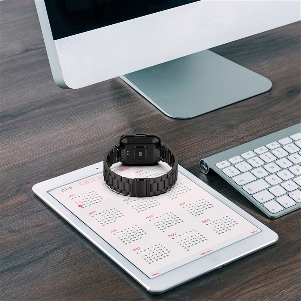For Xiaomi Redmi Watch 2 Lite Three Beads Stainless Steel Replacement Wrist Strap with Watch Case - Black-9