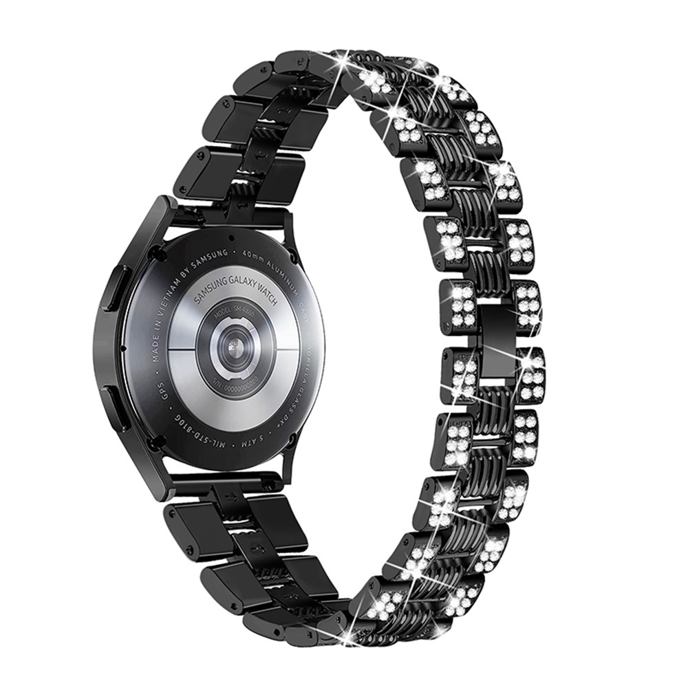 For Samsung Galaxy Watch4 Classic 42mm/46mm/Watch4 Active 40mm 44mm Zinc Alloy Watch Band Quick Release Watchband 20mm Replacement Strap with Rhinestone Decorated - Black-2