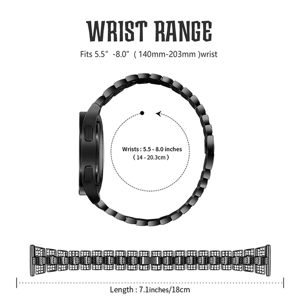 For Samsung Galaxy Watch4 Classic 42mm/46mm/Watch4 Active 40mm 44mm Zinc Alloy Watch Band Quick Release Watchband 20mm Replacement Strap with Rhinestone Decorated - Black-5