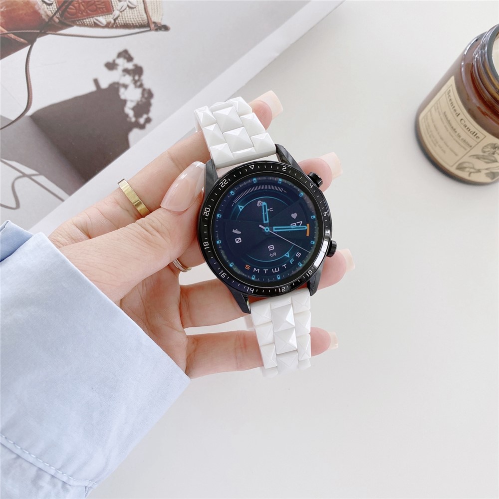 For Huawei Watch GT3 46mm/Xiaomi Haylou RS3 22mm Universal Rhombus Grid  Design Ceramic Watch Strap Wrist Band - White-TVC-Mall.com