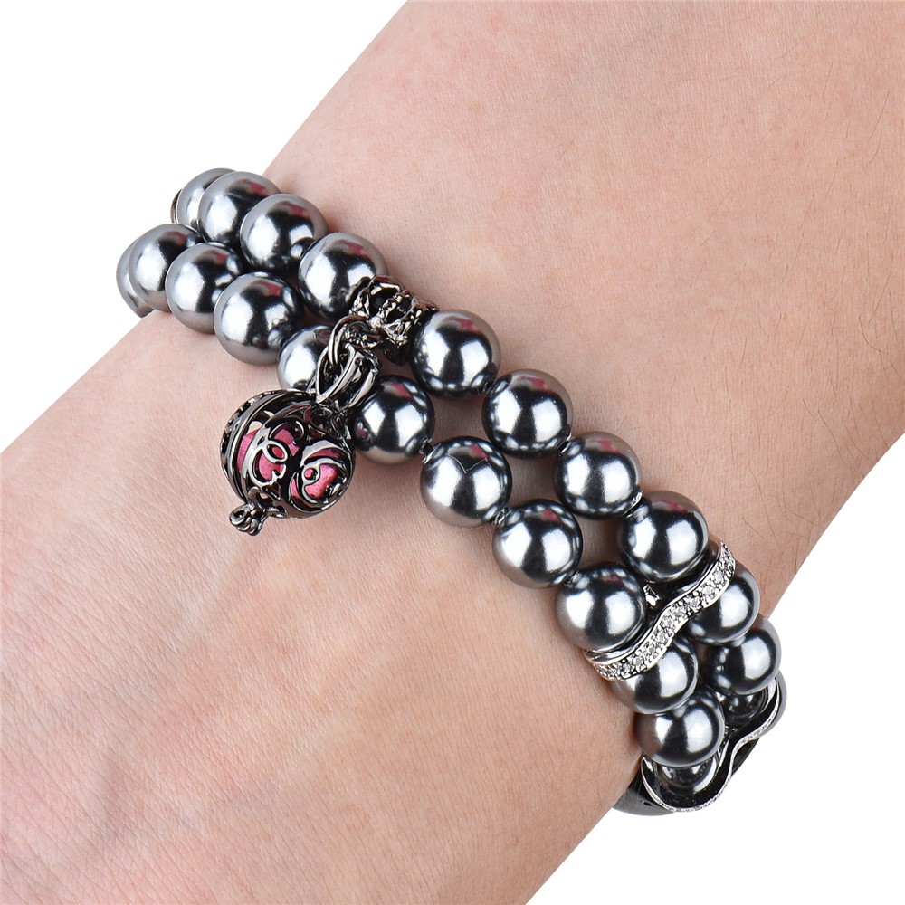 For Xiaomi Mi Band 5/6 Double Rows Faux Pearl Bracelet Wrist Strap Smart Watch Band with Metal Ball Decor - Black-6