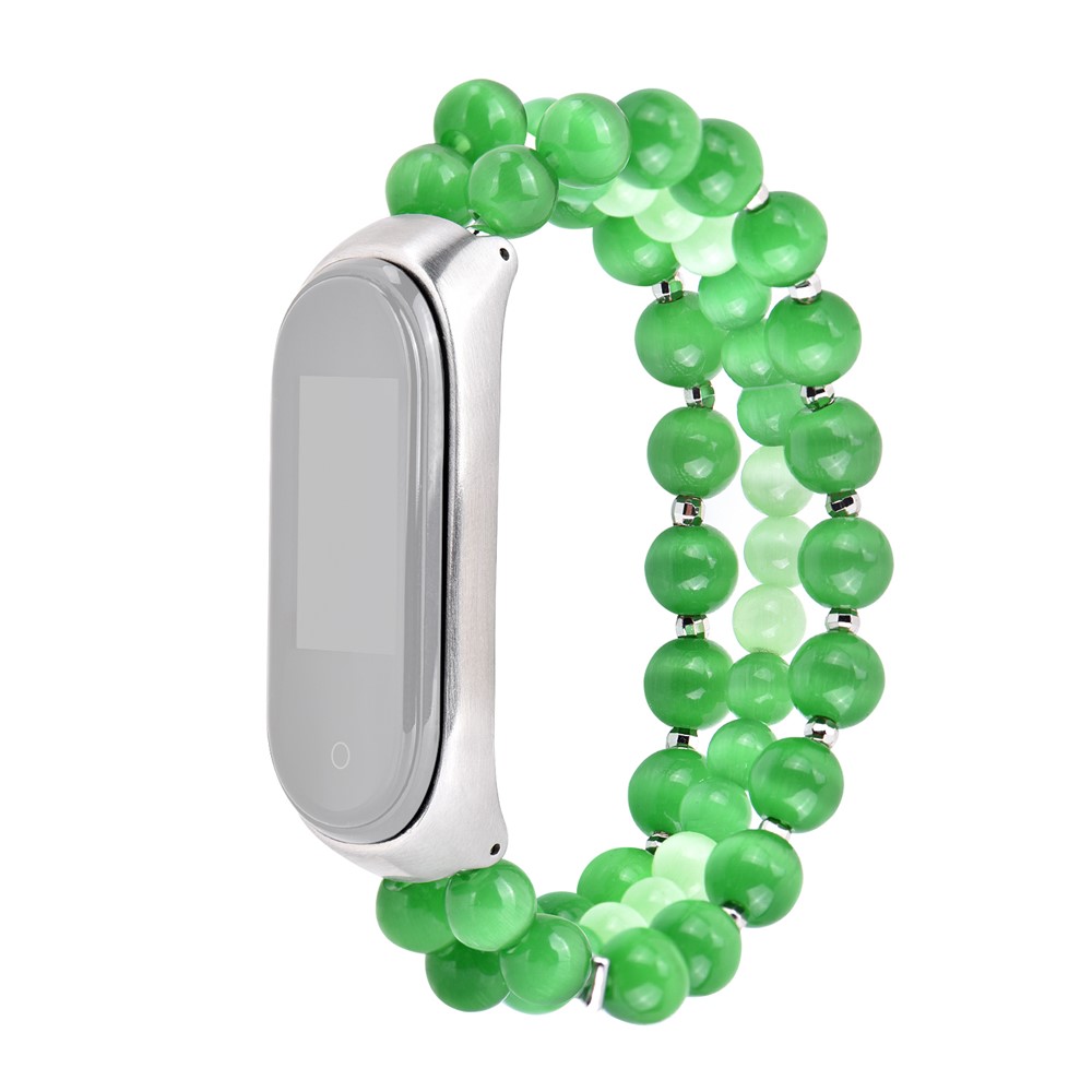 For Xiaomi Mi Band 6/5 Replacement Smartwatch Band 3 Rows Opal Beads Bracelet Wrist Strap - Green-1