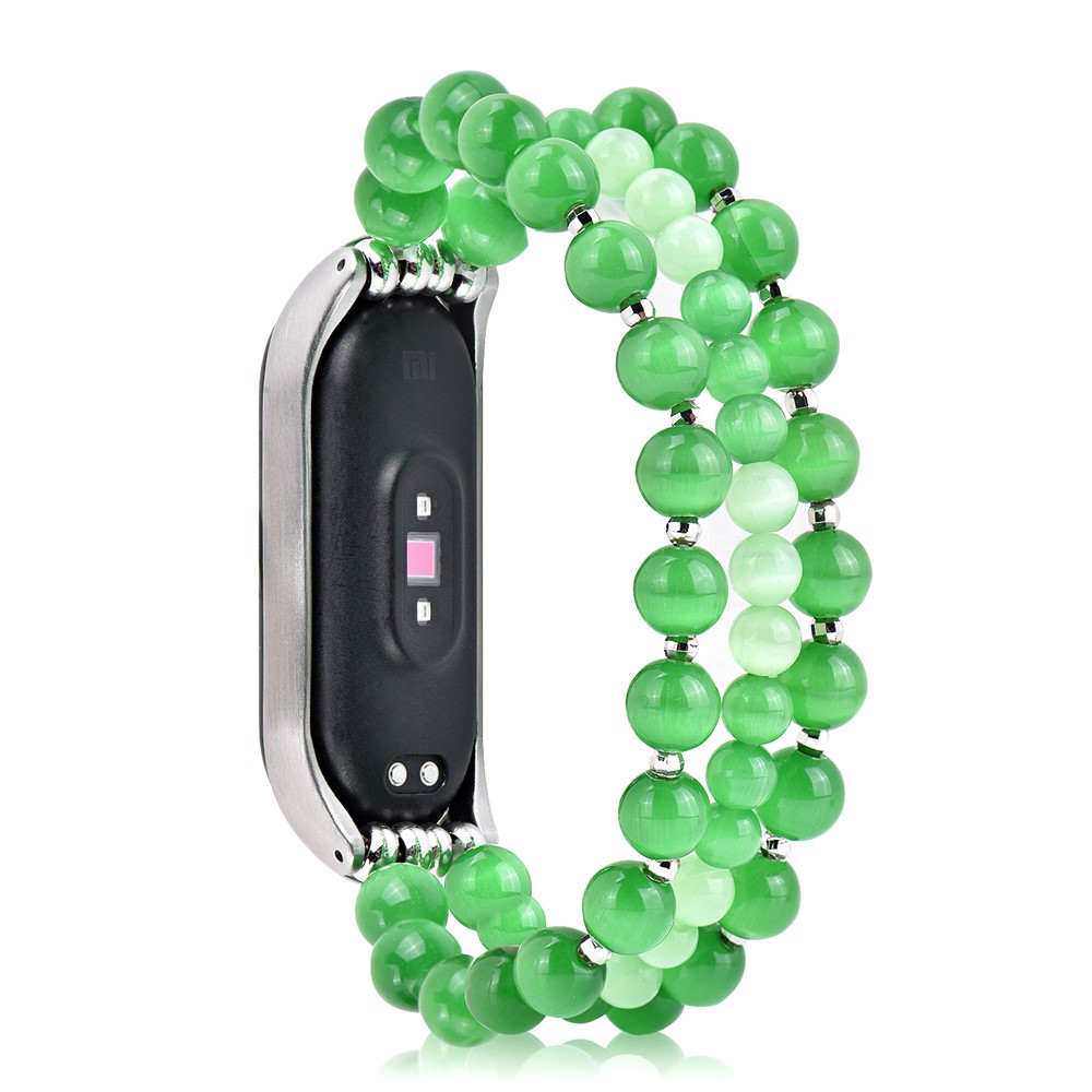 For Xiaomi Mi Band 6/5 Replacement Smartwatch Band 3 Rows Opal Beads Bracelet Wrist Strap - Green-3
