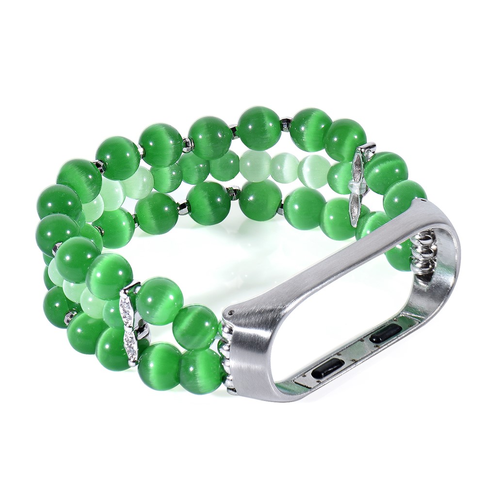 For Xiaomi Mi Band 6/5 Replacement Smartwatch Band 3 Rows Opal Beads Bracelet Wrist Strap - Green-4