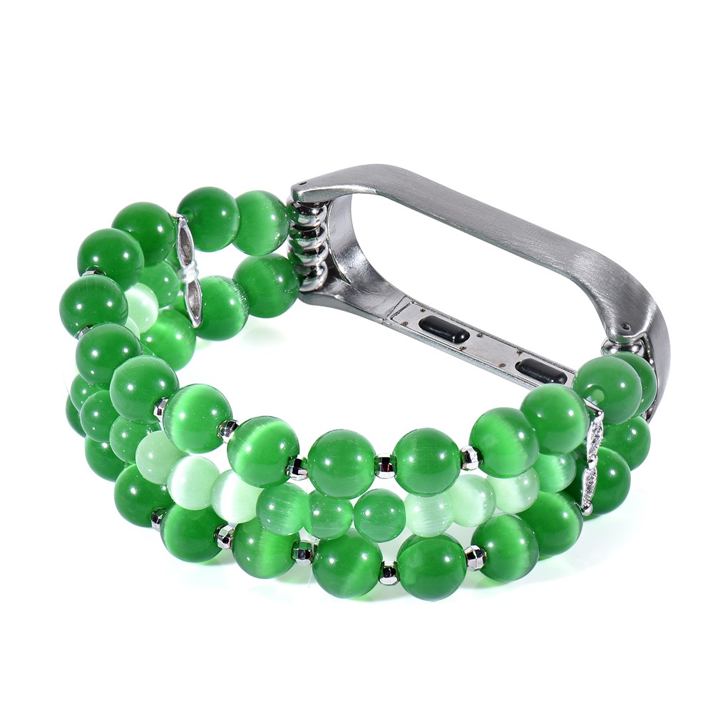 For Xiaomi Mi Band 6/5 Replacement Smartwatch Band 3 Rows Opal Beads Bracelet Wrist Strap - Green-5