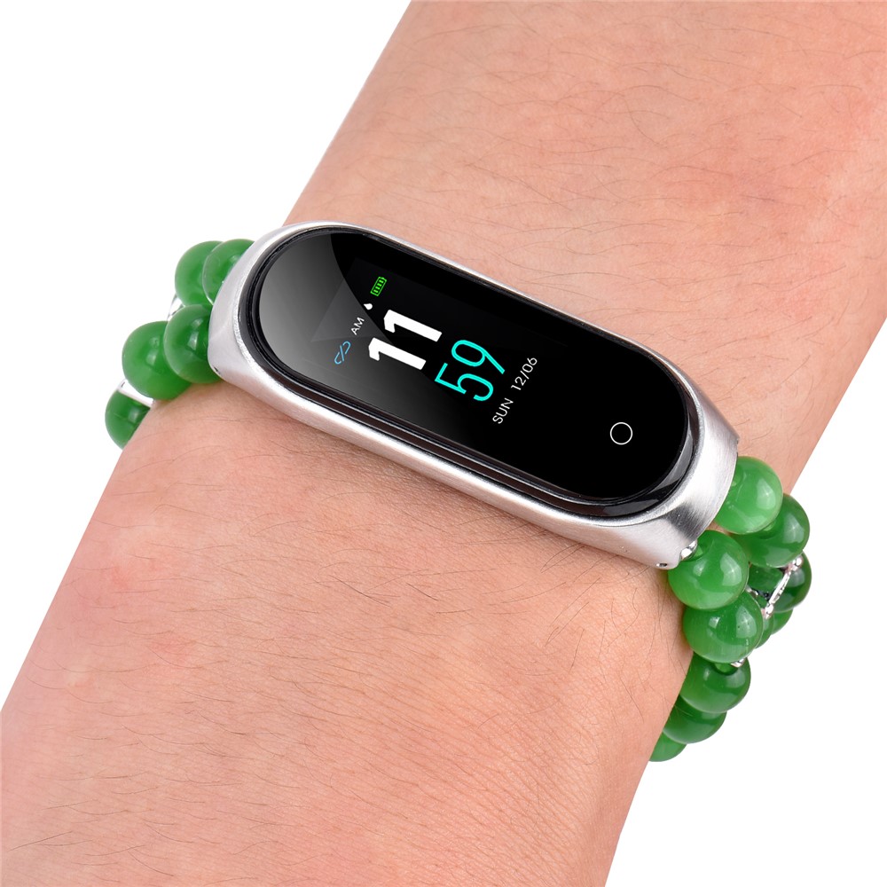 For Xiaomi Mi Band 6/5 Replacement Smartwatch Band 3 Rows Opal Beads Bracelet Wrist Strap - Green-6