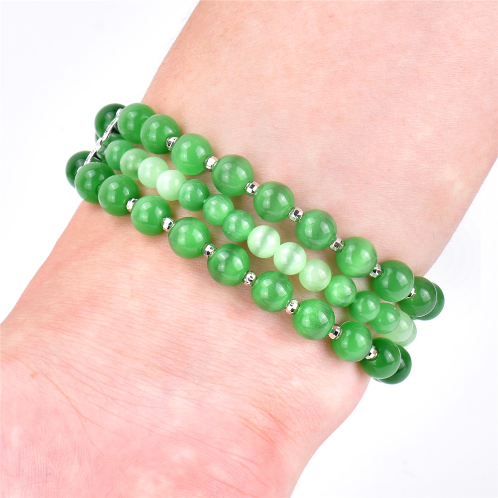 For Xiaomi Mi Band 6/5 Replacement Smartwatch Band 3 Rows Opal Beads Bracelet Wrist Strap - Green-7