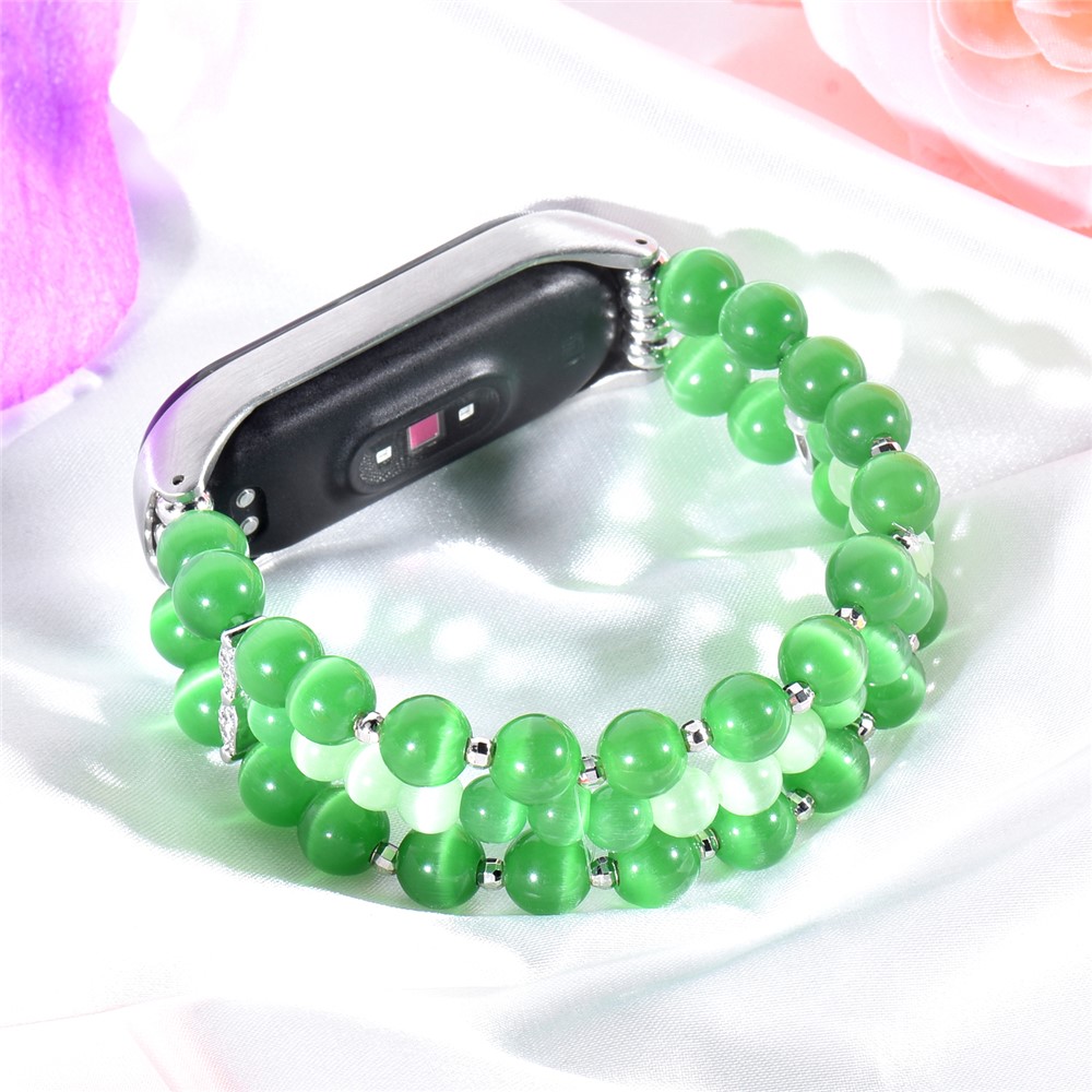 For Xiaomi Mi Band 6/5 Replacement Smartwatch Band 3 Rows Opal Beads Bracelet Wrist Strap - Green-8