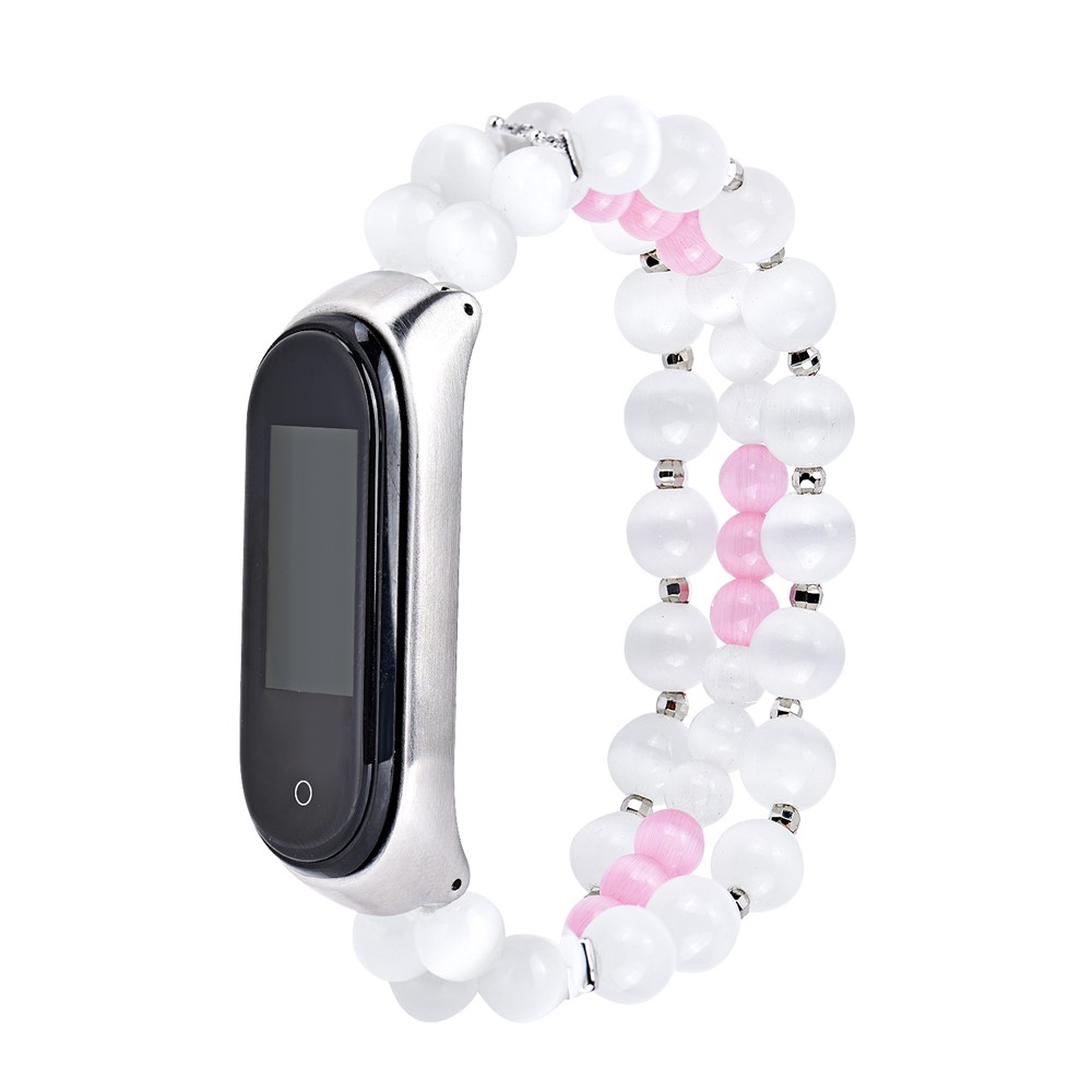 For Xiaomi Mi Band 4/3 Opal Beads Bracelet Smart Watch Strap Replacement Wrist Band - White-2