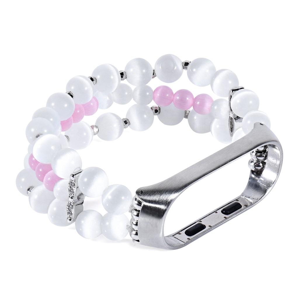 For Xiaomi Mi Band 4/3 Opal Beads Bracelet Smart Watch Strap Replacement Wrist Band - White-4