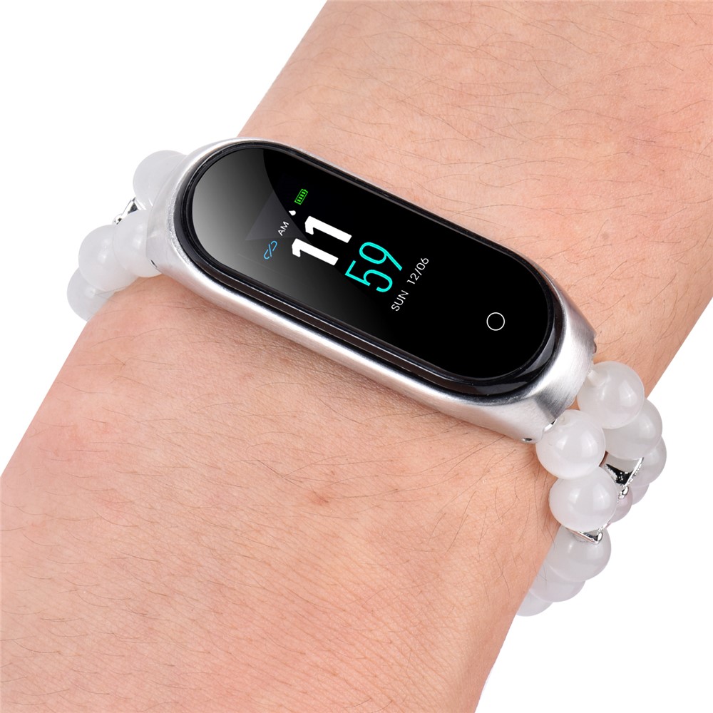 For Xiaomi Mi Band 4/3 Opal Beads Bracelet Smart Watch Strap Replacement Wrist Band - White-6