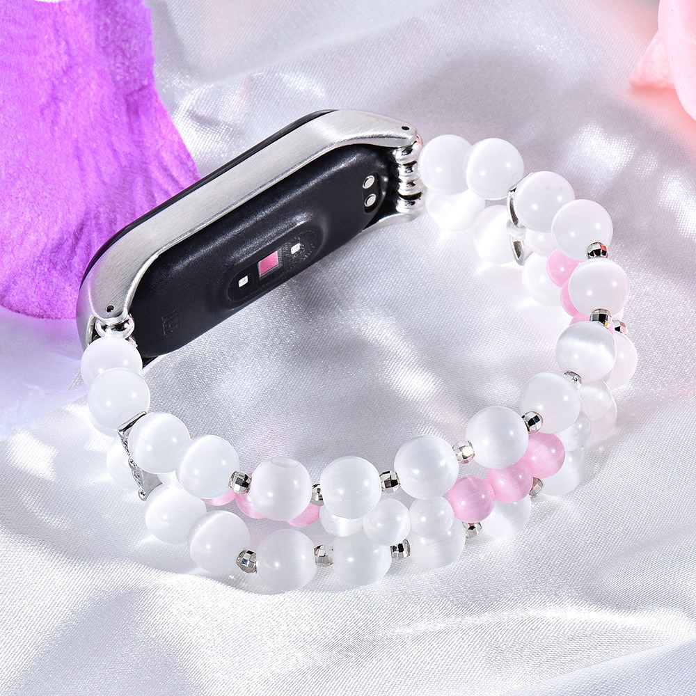 For Xiaomi Mi Band 4/3 Opal Beads Bracelet Smart Watch Strap Replacement Wrist Band - White-8