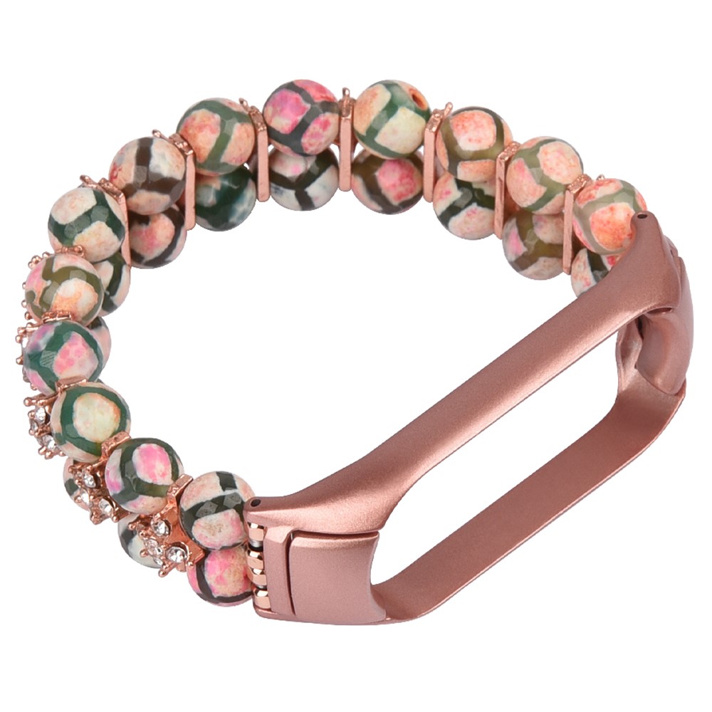 For Xiaomi Mi Band 3/4 Dragon Vein Agate Beads Smart Watch Band Bracelet Replacement Strap - Light Pink-4