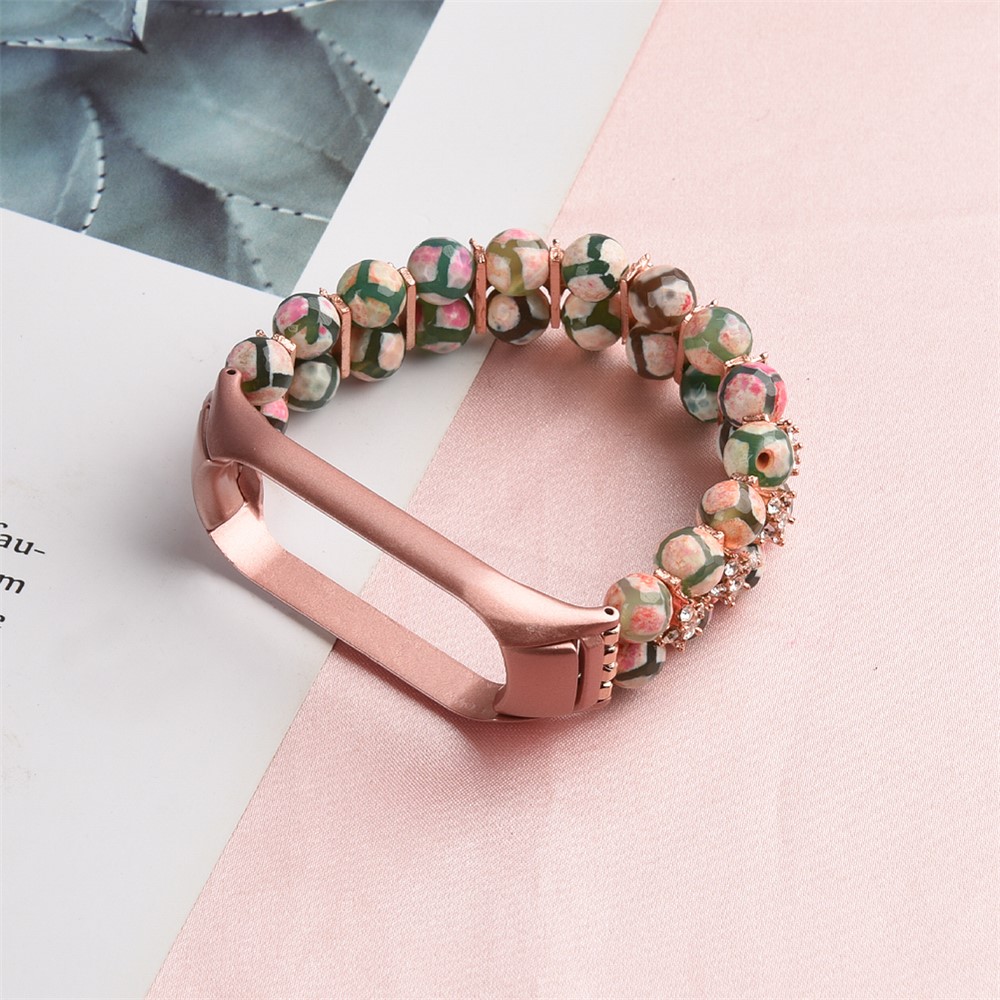 For Xiaomi Mi Band 3/4 Dragon Vein Agate Beads Smart Watch Band Bracelet Replacement Strap - Light Pink-5