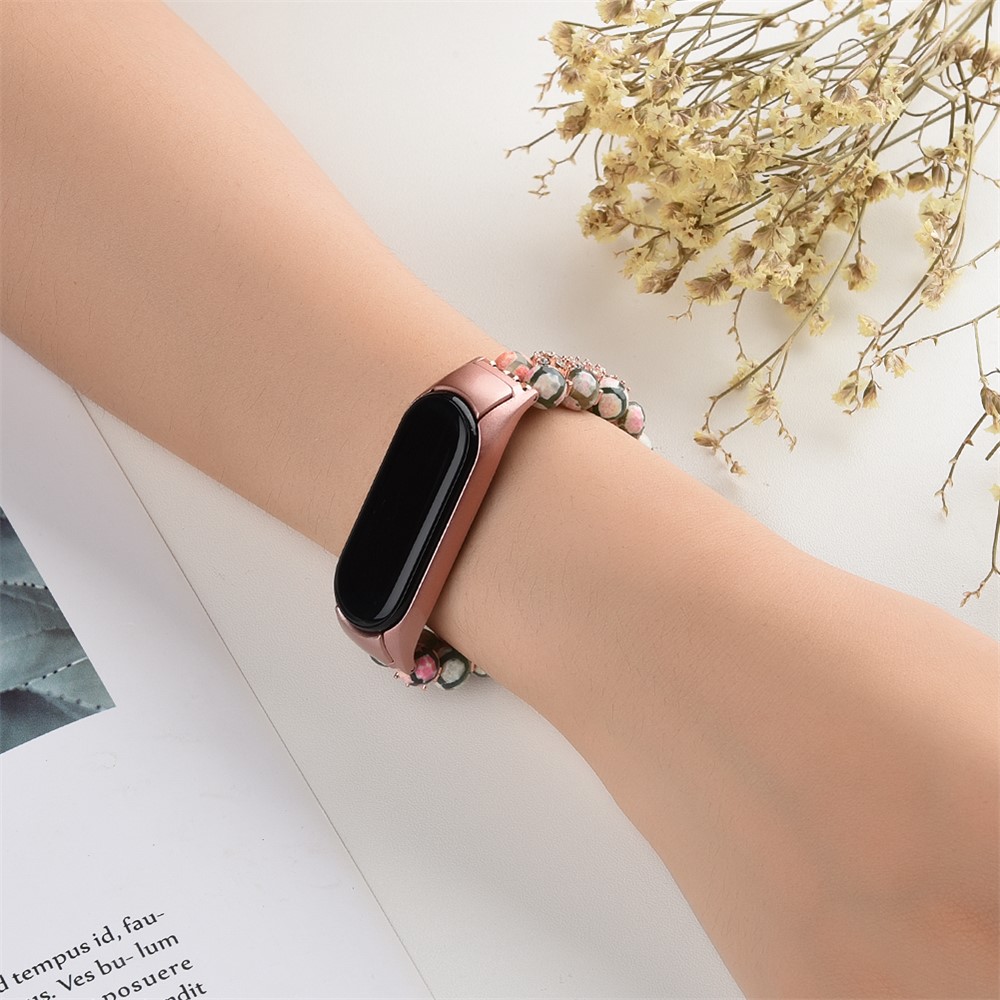 For Xiaomi Mi Band 3/4 Dragon Vein Agate Beads Smart Watch Band Bracelet Replacement Strap - Light Pink-7