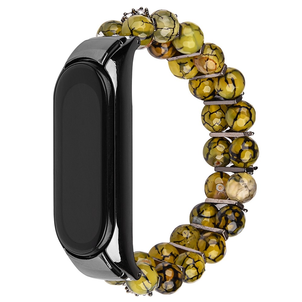 For Xiaomi Mi Band 5/6 Dragon Vein Agate Beads Bracelet Watch Band Replacement Wrist Strap - Brown-2
