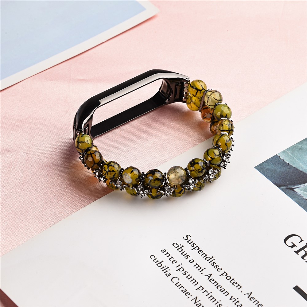 For Xiaomi Mi Band 5/6 Dragon Vein Agate Beads Bracelet Watch Band Replacement Wrist Strap - Brown-6