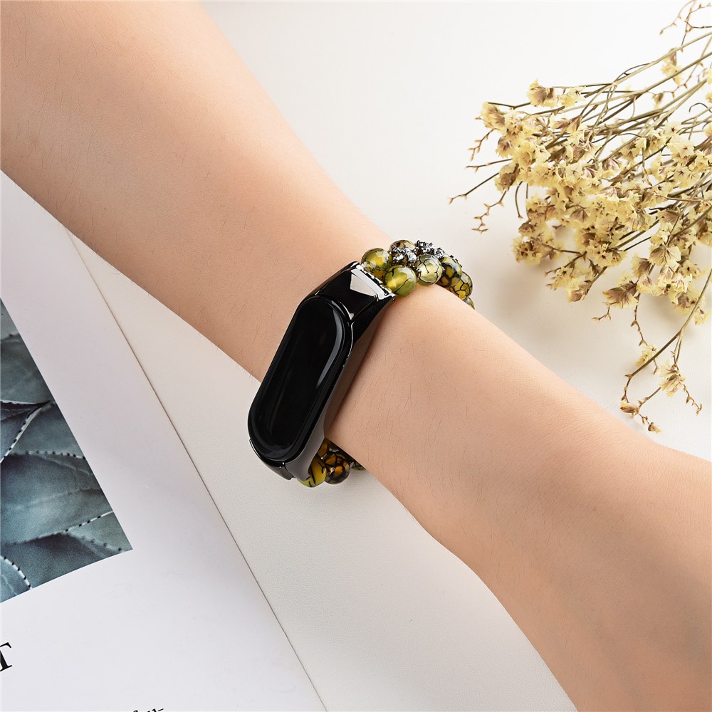 For Xiaomi Mi Band 5/6 Dragon Vein Agate Beads Bracelet Watch Band Replacement Wrist Strap - Brown-8