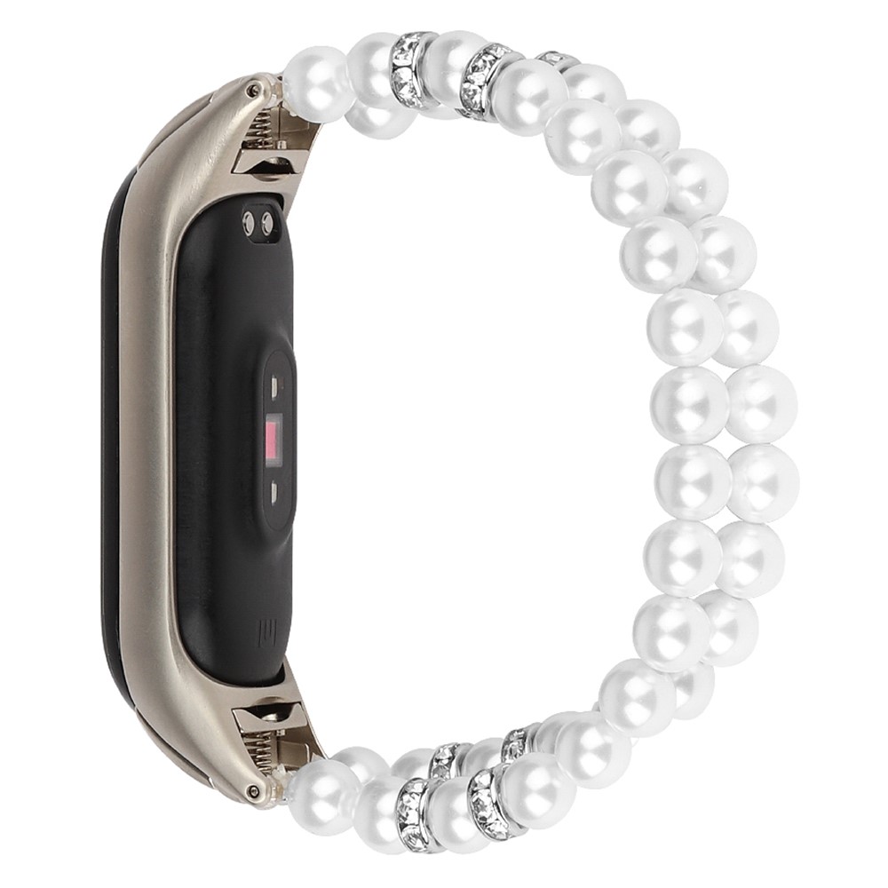 For Xiaomi Mi Band 3/4 Double Rows Pearls Watch Band Bracelet Replacement Strap - White-3