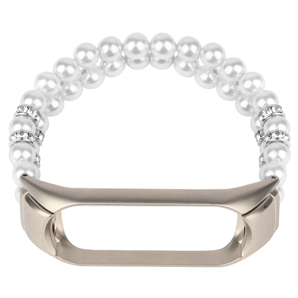 For Xiaomi Mi Band 3/4 Double Rows Pearls Watch Band Bracelet Replacement Strap - White-4