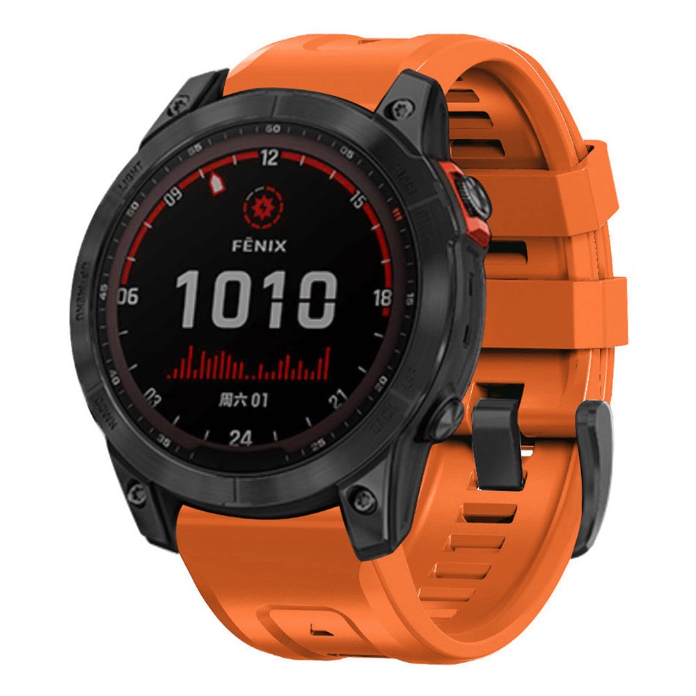 For Garmin Fenix 7 Soft Silicone Adjustable Watch Band Replacement Wrist Strap with Buckle - Orange-2