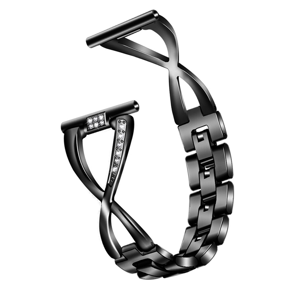 For Fossil Gen 5e 42mm/Gen 6 42mm/Q Venture Gen 4 HR 18mm Wrist Strap Rhinestones Decor X-shape Design Metal Replacement Watch Band - Black-1