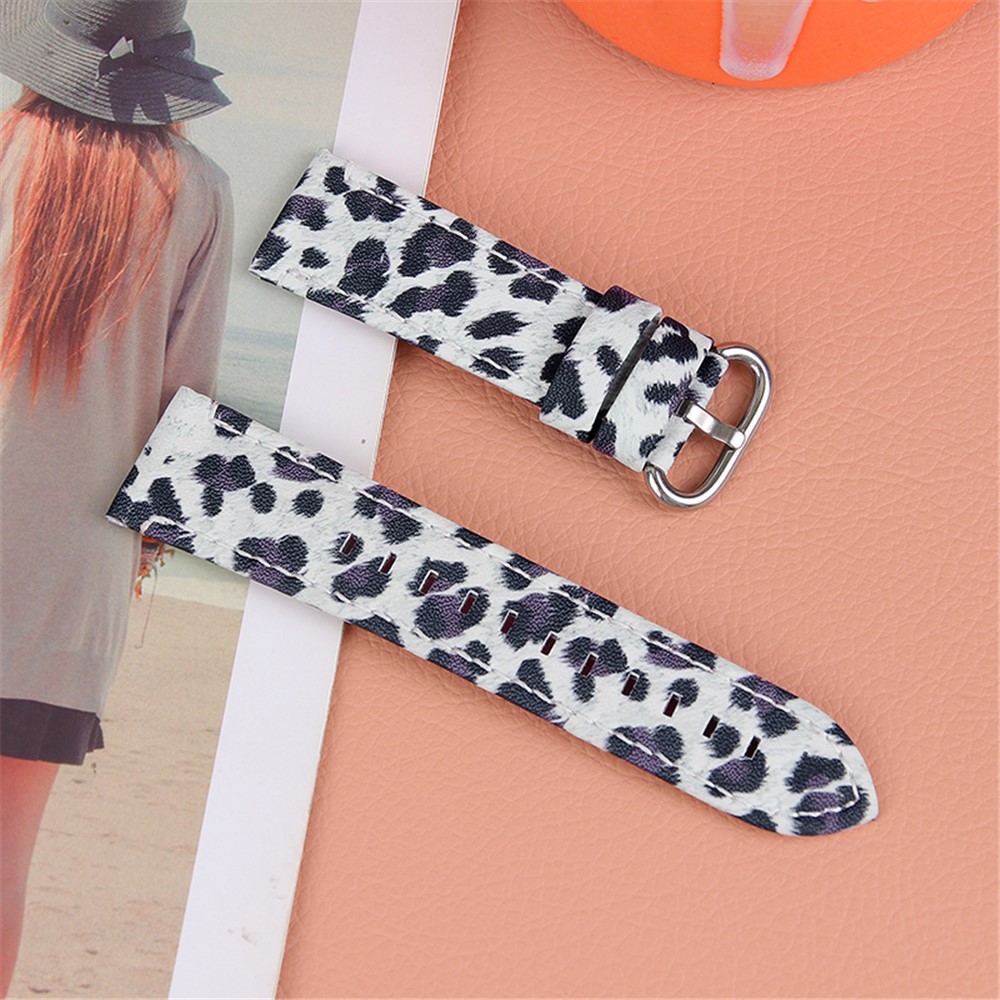 For Samsung Galaxy Watch 46mm/Watch3 45mm Genuine Cowhide Leather Watch Band 22mm Leopard Texture Strap Replacement - Black/Leopard-4