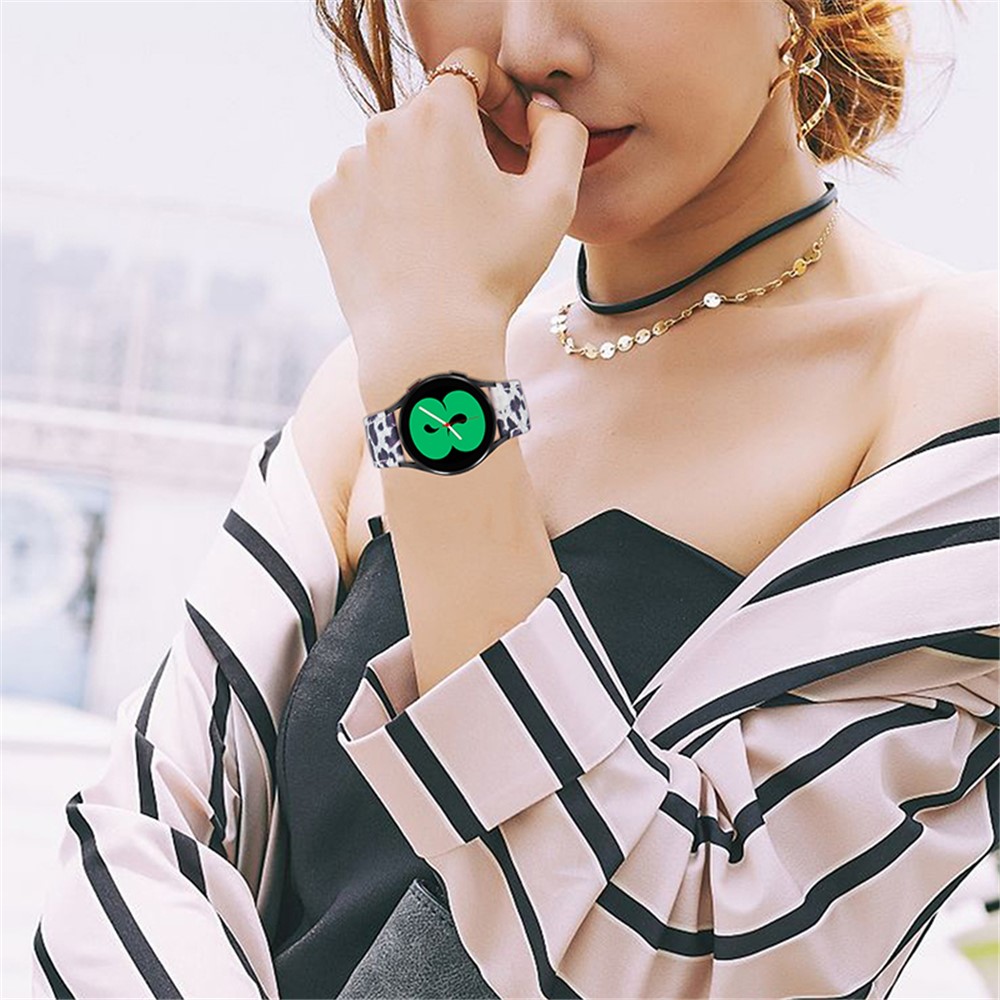For Samsung Galaxy Watch 46mm/Watch3 45mm Genuine Cowhide Leather Watch Band 22mm Leopard Texture Strap Replacement - Black/Leopard-5