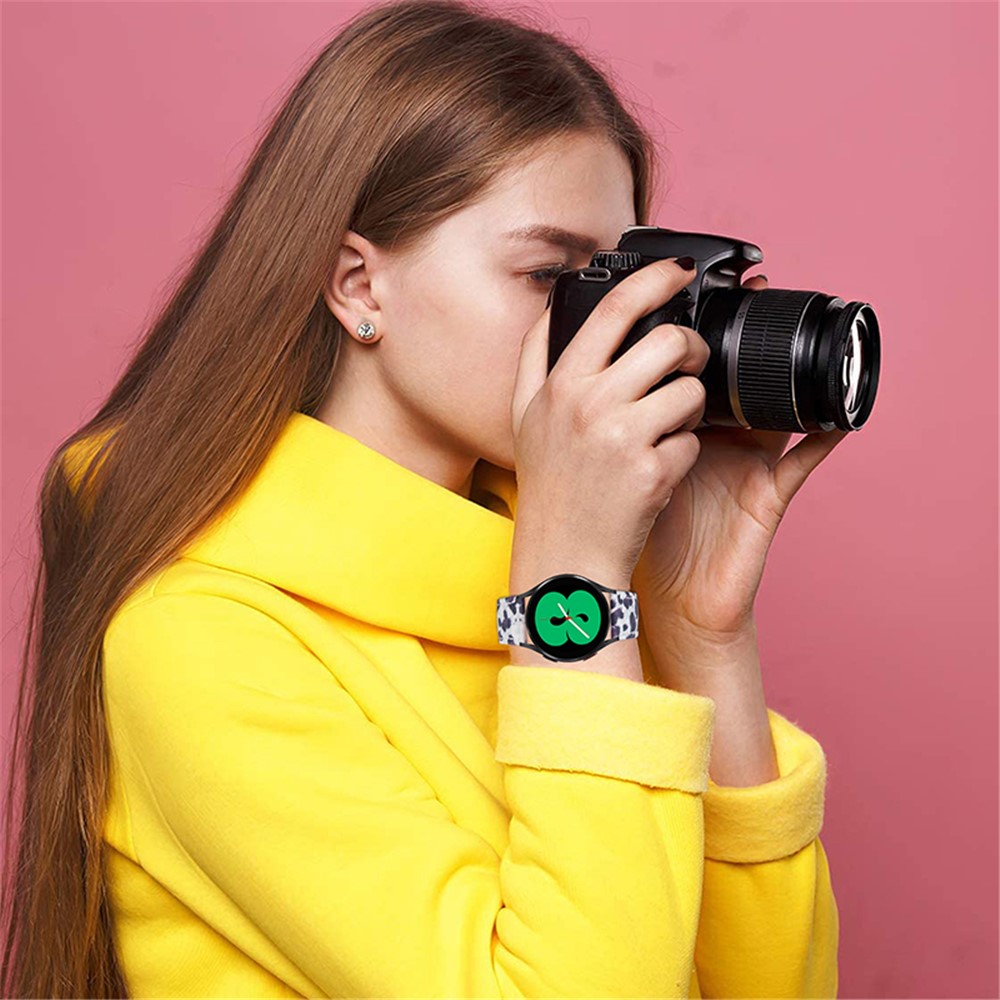 For Samsung Galaxy Watch 46mm/Watch3 45mm Genuine Cowhide Leather Watch Band 22mm Leopard Texture Strap Replacement - Black/Leopard-6