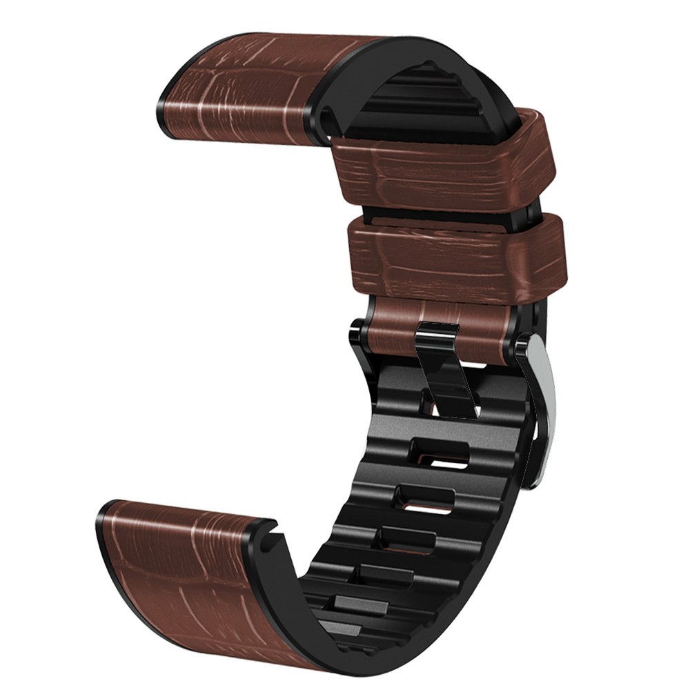For Garmin Fenix 7X/6X Pro/Tactix 7 26mm Crocodile Texture Leather Coated Silicone Watchband