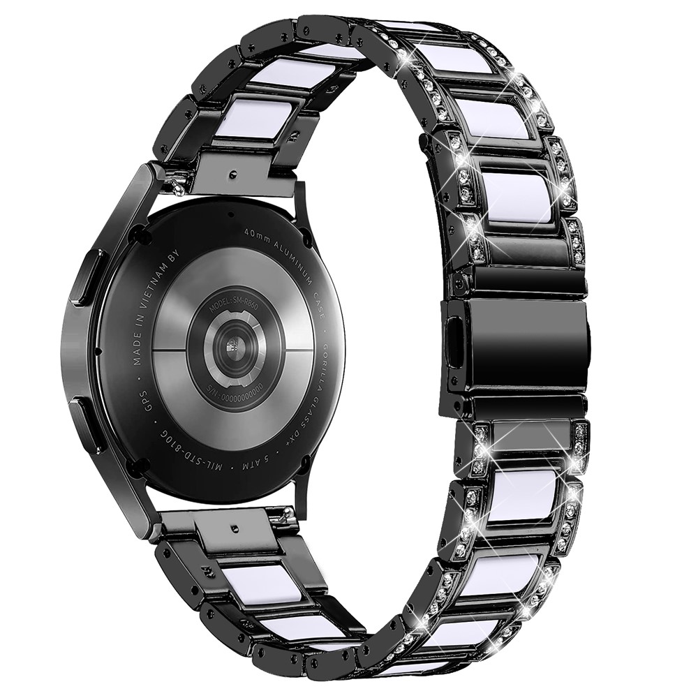 For Samsung Galaxy Watch4 Active 40mm/44mm/Watch4 Classic 42mm/46mm Stainless Steel Resin Watch Band Wrist Strap with Rhinestone Decor - Black/White-2