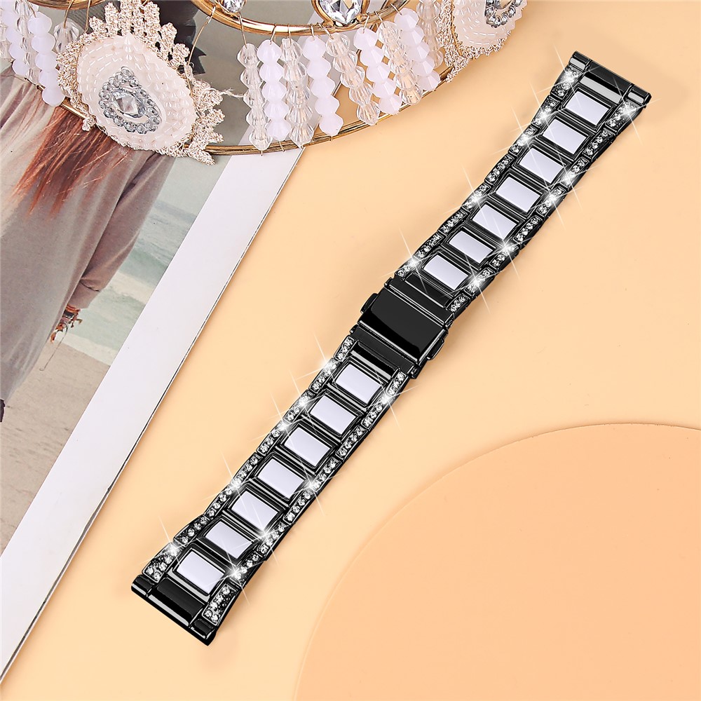 For Samsung Galaxy Watch4 Active 40mm/44mm/Watch4 Classic 42mm/46mm Stainless Steel Resin Watch Band Wrist Strap with Rhinestone Decor - Black/White-3