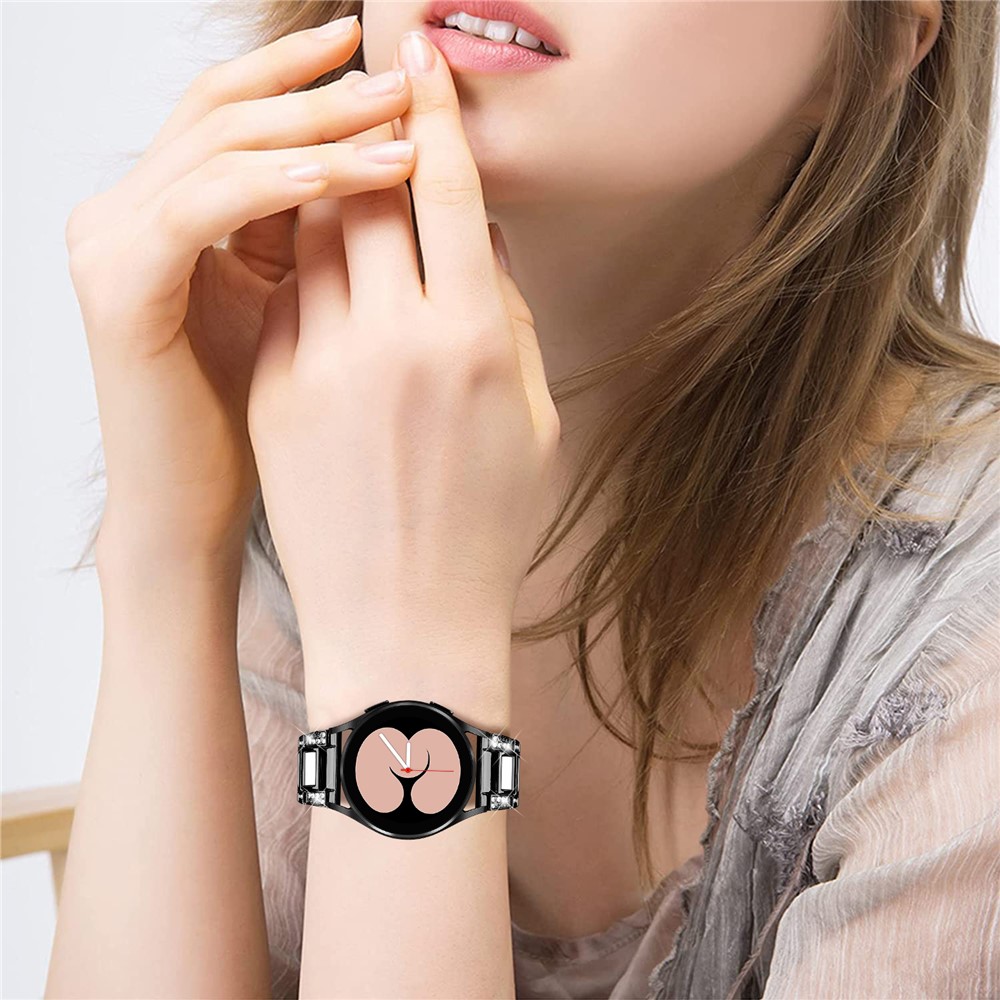 For Samsung Galaxy Watch4 Active 40mm/44mm/Watch4 Classic 42mm/46mm Stainless Steel Resin Watch Band Wrist Strap with Rhinestone Decor - Black/White-4