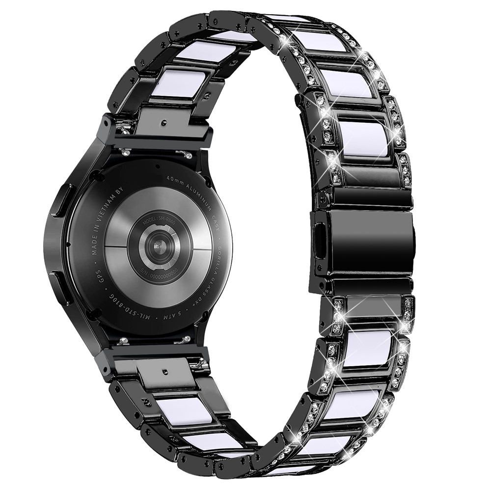 For Samsung Galaxy Watch4 Active 40mm/44mm/Watch4 Classic 42mm/46mm Rhinestone Decor Stainless Steel Resin Watch Band with Watch Strap Adapter - Black/White-2