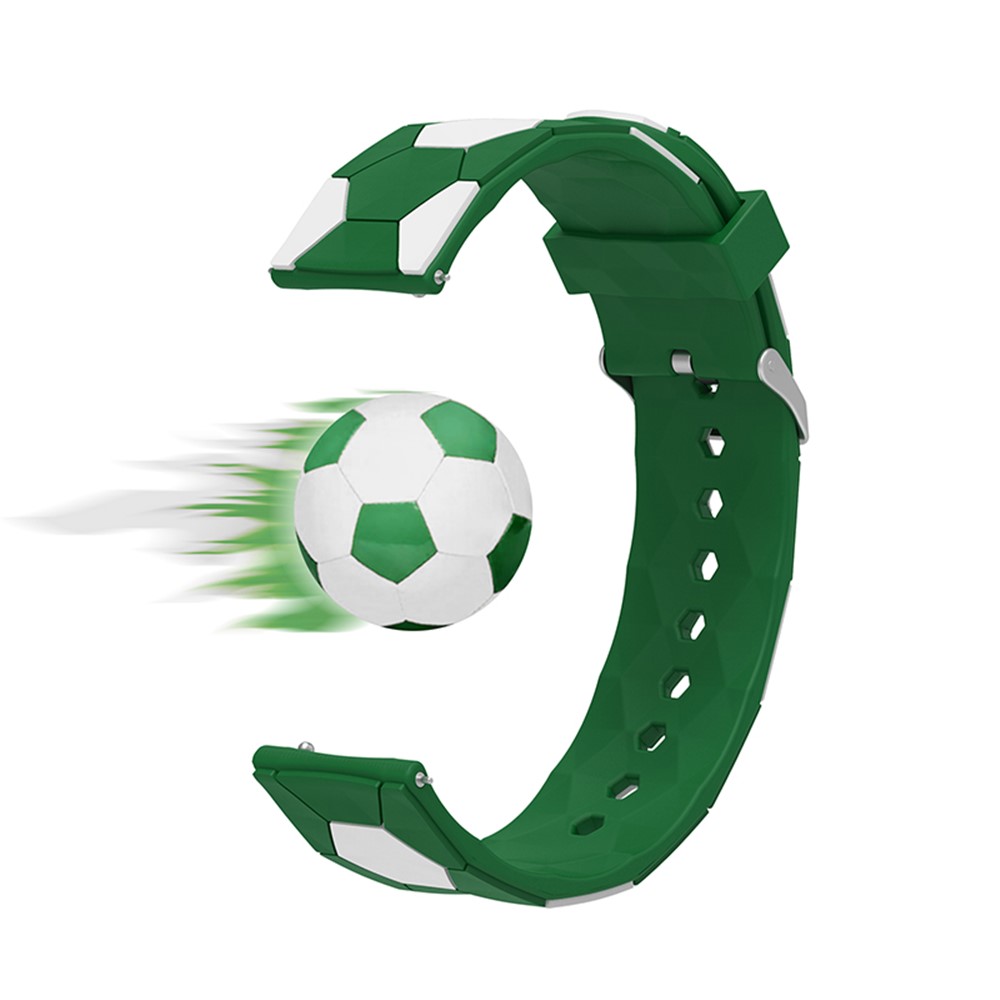 22mm Soccer Ball Pattern Silicone Watch Strap Adjustable Pin Buckle Wrist Band Replacement - Green/White-3