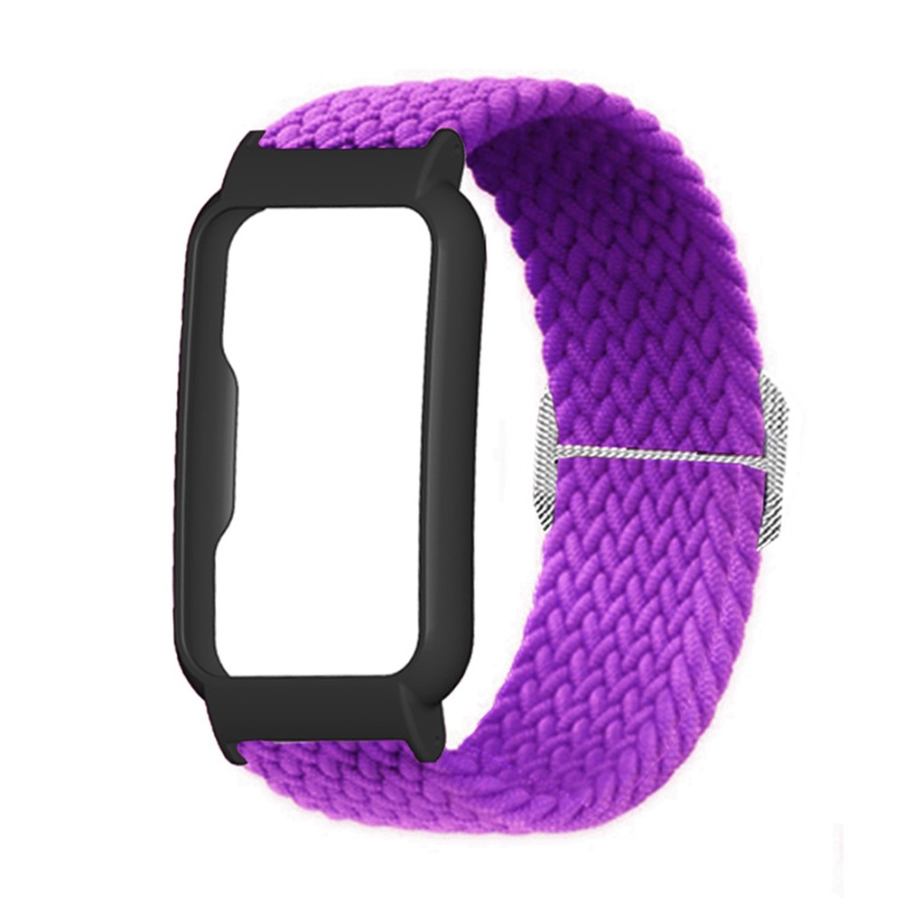 Nylon Knitted Elastic Watch Band for Oppo Watch Free, Replacement Wrist Strap with Watch Case - Purple/Black-2