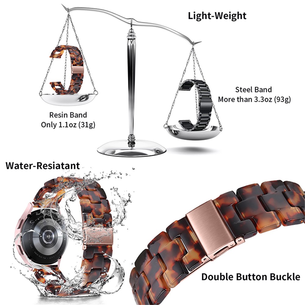 For Samsung Galaxy Watch4 Active 40mm / 44mm / Watch4 Classic 42mm / 46mm D Shape Resin Smart Watch Strap Wristband with Stainless Steel Buckle - Tortoiseshell-4