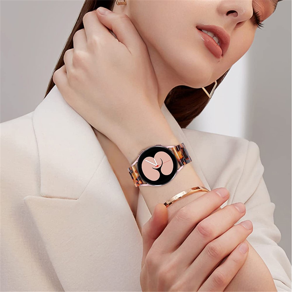 For Samsung Galaxy Watch4 Active 40mm / 44mm / Watch4 Classic 42mm / 46mm D Shape Resin Smart Watch Strap Wristband with Stainless Steel Buckle - Tortoiseshell-5