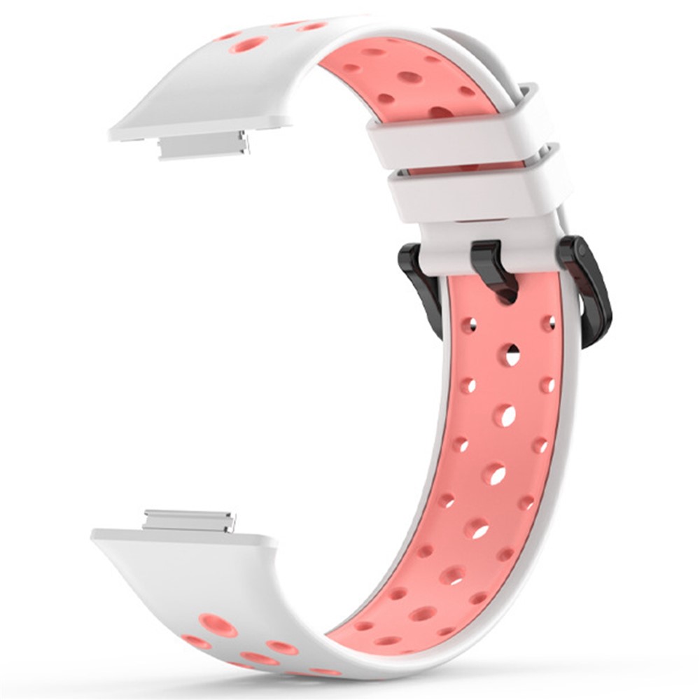 For Huawei Watch Fit 2 Silicone Watch Band Dual-Color Wrist Strap Quick Release Replacement Watchband - White / Pink-3