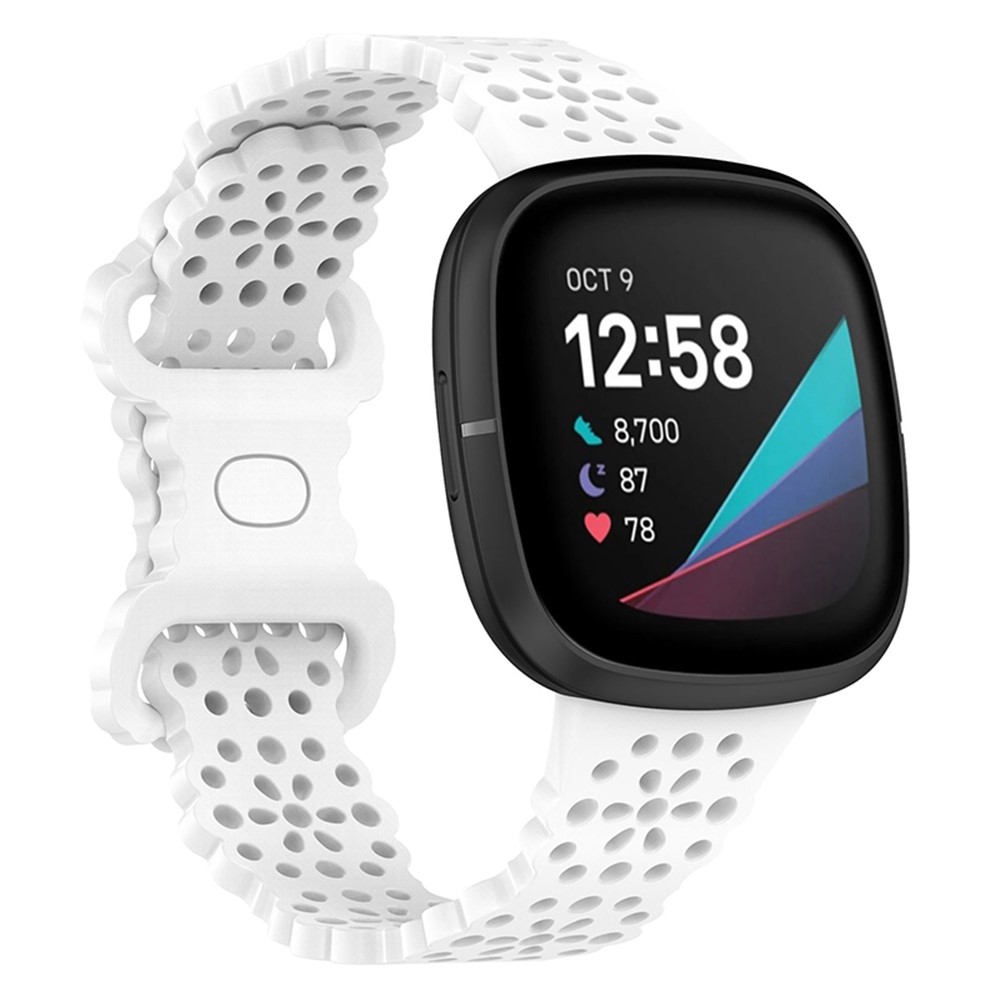 For Fitbit Versa 4 / 3 / Sense 2 / 1 Lace Flower TPU Band Hollow-out Sport Wristband Replacement - White-1